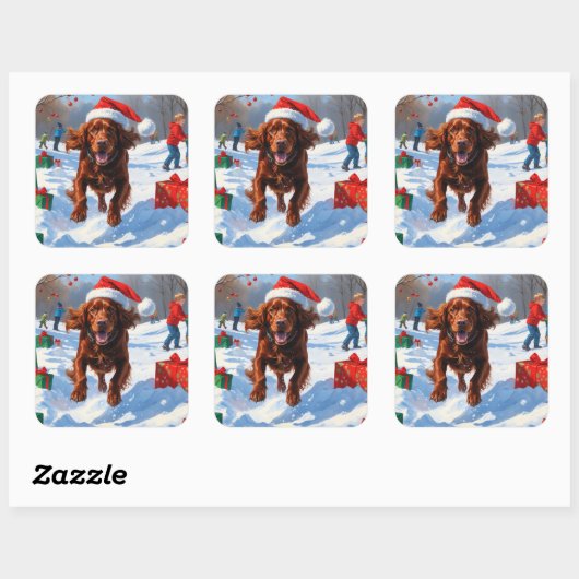 Irish Red Setter Hardloopsneeuw met kerst Pet Vierkante Sticker (Vel)
