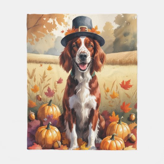 Irish Red Setter in Autumn verlaat Thanksgiving Fleece Deken (Voorkant)