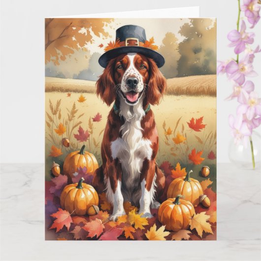 Irish Red Setter in Autumn verlaat Thanksgiving Kaart (Orchidee)