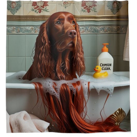 Irish Red Setter Sloppy Sleepy Schattige Funny Douchegordijn (Voorkant)