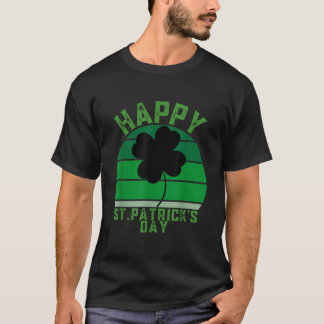 Irish Retro Sunset Shamrock Happy St Patricks Day T-shirt