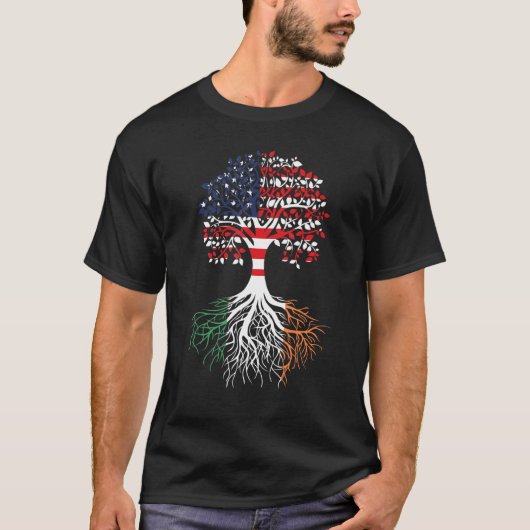 Irish Roots American Grown Tree Flag T-shirt (Voorkant)