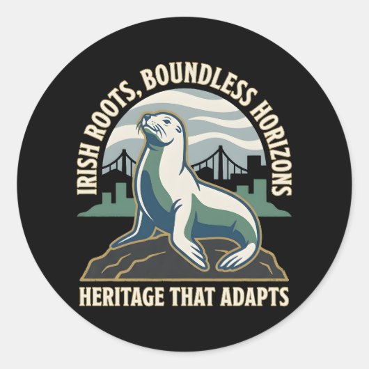 Irish Roots Boundless Horizons Sea Lion Ronde Sticker (Voorkant)