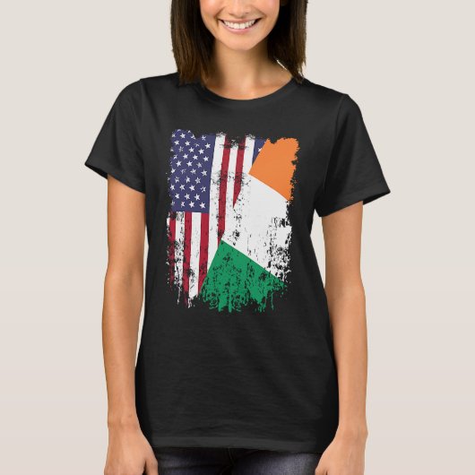 Irish Roots Half - American Flag Ierland vlag T-shirt (Voorkant)