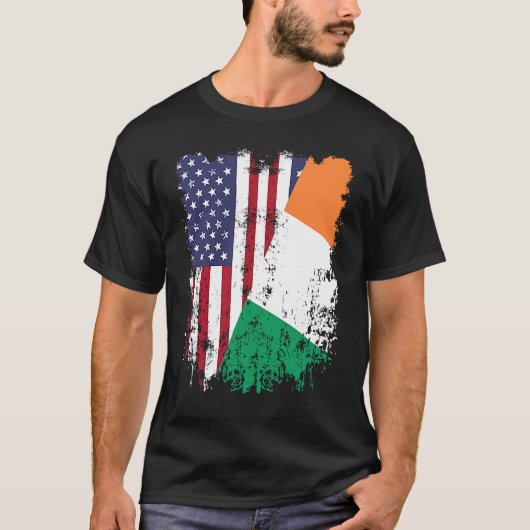 Irish Roots Half American Flag Ireland Flag T-shirt (Voorkant)