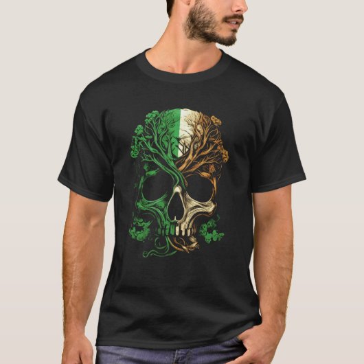 Irish Roots With Irish Flag Skull T-shirt (Voorkant)