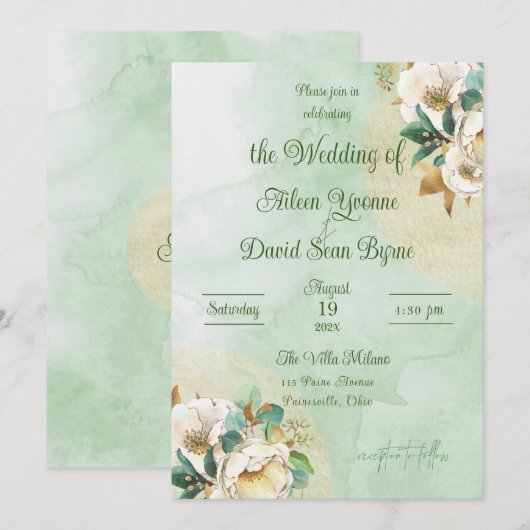 Irish Rose Cream and Gold Wedding Kaart (Voorkant / Achterkant)