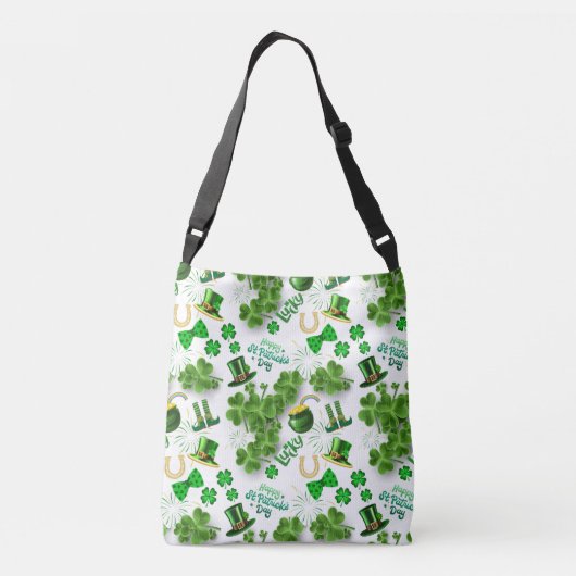 Irish Saint Patrick's Day Shamrock Green White Crossbody Tas (Achterkant)