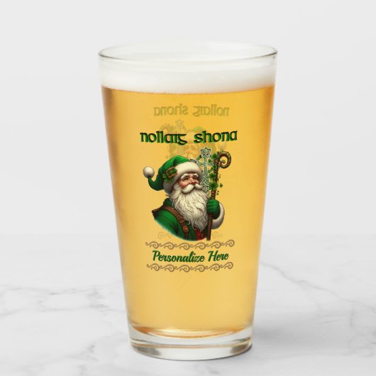 Irish Santa & Celtic Knot Kerstmis gepersonaliseer Glas (Achterkant gevuld)