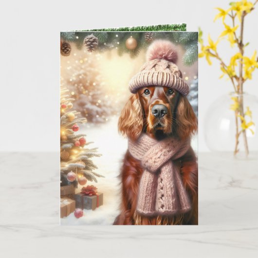 Irish Setter Christmas Kaart (Gele Bloem)