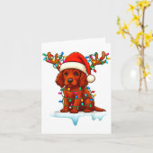 Irish Setter Christmas Santa Hat Reindeer Lights P Kaart (Gele Bloem)