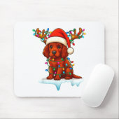 Irish Setter Christmas Santa Hat Reindeer Lights P Muismat (Met muis)