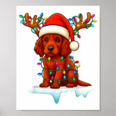 Irish Setter Christmas Santa Hat Reindeer Lights P Poster (Voorkant)