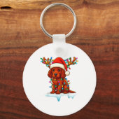 Irish Setter Christmas Santa Hat Reindeer Lights P Sleutelhanger (Voorkant)