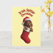 Irish Setter Christmas Stocking Kaart (Gele Bloem)