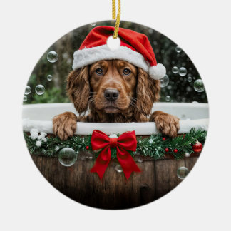 Irish Setter Cute Christmas Holiday Bubble Bath Keramisch Ornament