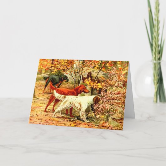 Irish setter dog in herfst bos jacht  kaart (Voorkant)