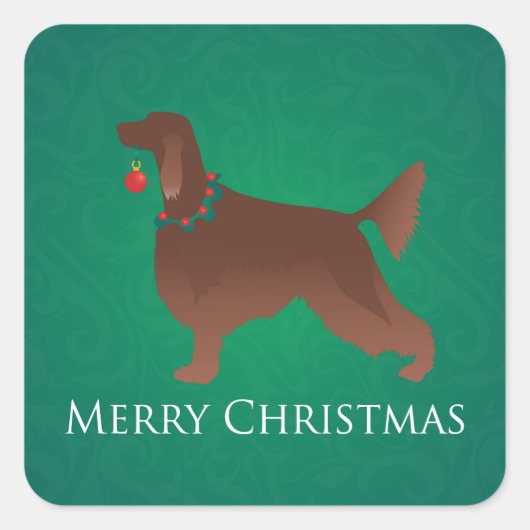 Irish Setter Dog Merry kerstdesign Vierkante Sticker (Voorkant)