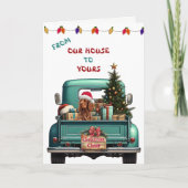 Irish Setter Dog Retro Boerderij Truck Kerst Kaart (Voorkant)
