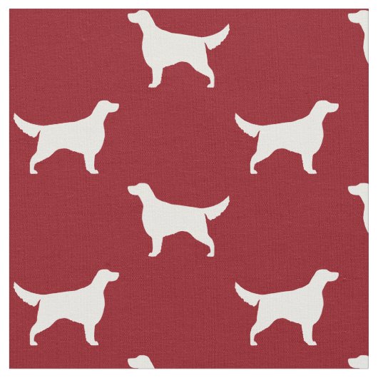 Irish Setter Dog Silhouettes Pattern Red en White Stof (Close Up)