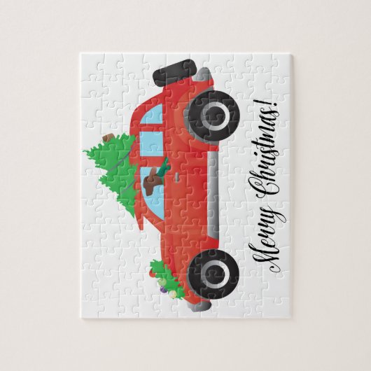 Irish Setter Driving a Car with a tree on top. Legpuzzel (Verticaal)