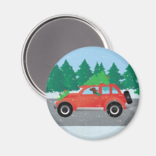 Irish Setter Driving a Car with a tree on top. Magneet (Voorkant / Achterkant)