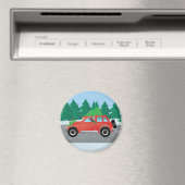 Irish Setter Driving a Car with a tree on top. Magneet (Insitu (Vaatwasser))