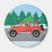 Irish Setter Driving a Car with a tree on top. Magneet (Voorkant)