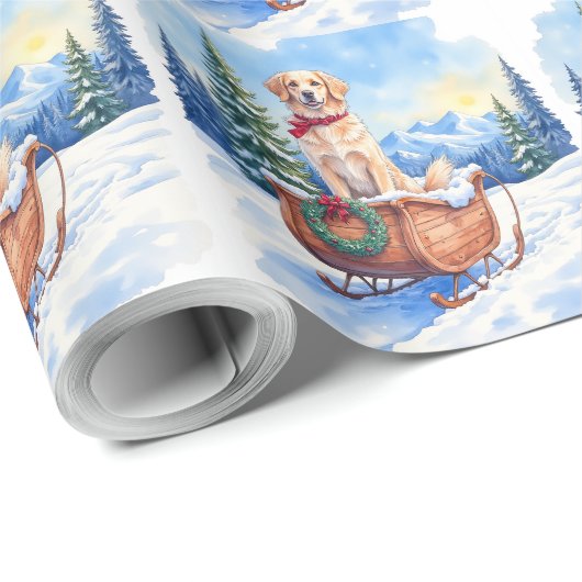 Irish Setter Enjoying Christmas Sleigh Ride Winter Cadeaupapier (Rol Hoek)
