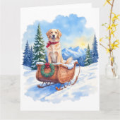 Irish Setter Enjoying Christmas Sleigh Ride Winter Kaart (Gele Bloem)