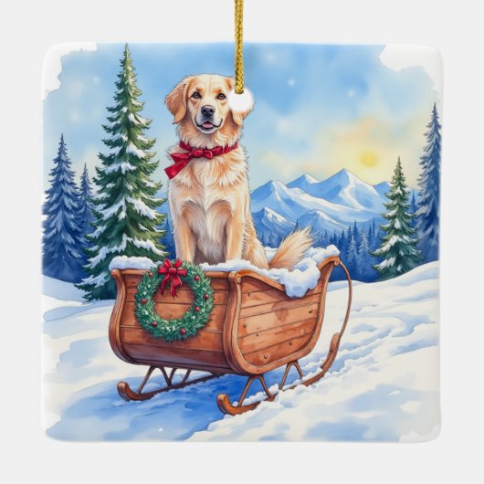 Irish Setter Enjoying Christmas Sleigh Ride Winter Keramisch Ornament (Achterkant)