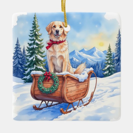 Irish Setter Enjoying Christmas Sleigh Ride Winter Keramisch Ornament (Voorkant)