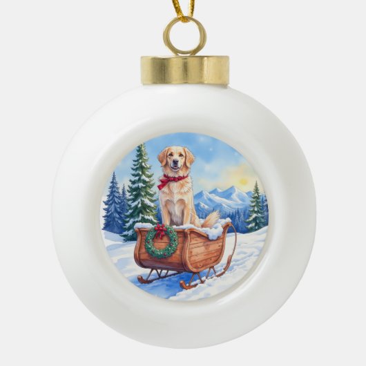 Irish Setter Enjoying Christmas Sleigh Ride Winter Keramische Bal Ornament (Voorkant)