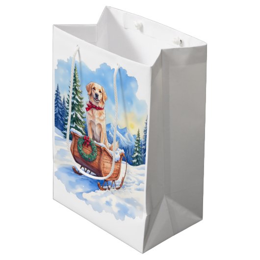 Irish Setter Enjoying Christmas Sleigh Ride Winter Medium Cadeauzakje (Voorkant Gekanteld)