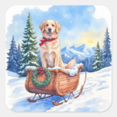 Irish Setter Enjoying Christmas Sleigh Ride Winter Vierkante Sticker (Voorkant)