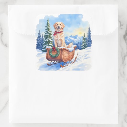 Irish Setter Enjoying Christmas Sleigh Ride Winter Vierkante Sticker (Tas)