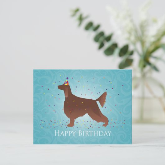 Irish Setter Happy Birthday Design Briefkaart (Staand voorkant)