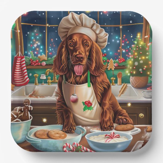 Irish Setter Holiday Baking: feestelijke kerstdage Papieren Bordje (Voorkant)