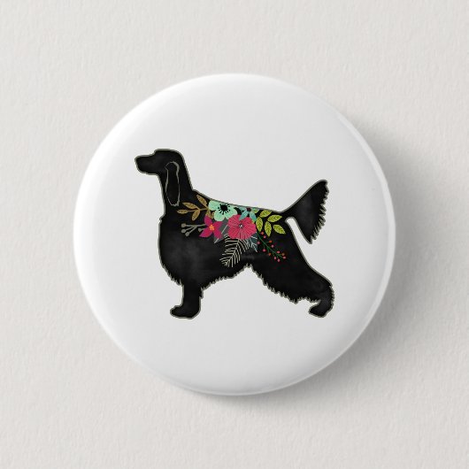 Irish Setter Hondenras Bohemian Floral Silhouette Ronde Button 5,7 Cm (Voorkant)