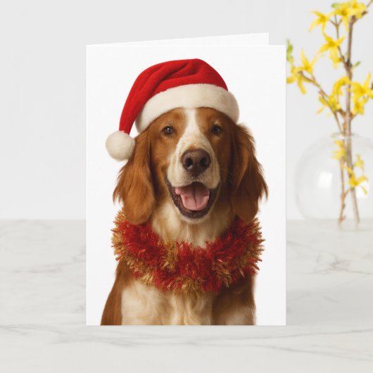 Irish Setter in a Santa hat Christmas card Kaart (Gele Bloem)
