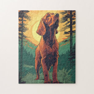 Irish-Setter in het bos tijdens zonsondergang Legpuzzel