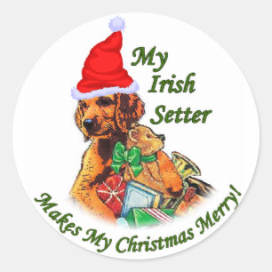 Irish Setter kerstcadeautjes Ronde Sticker