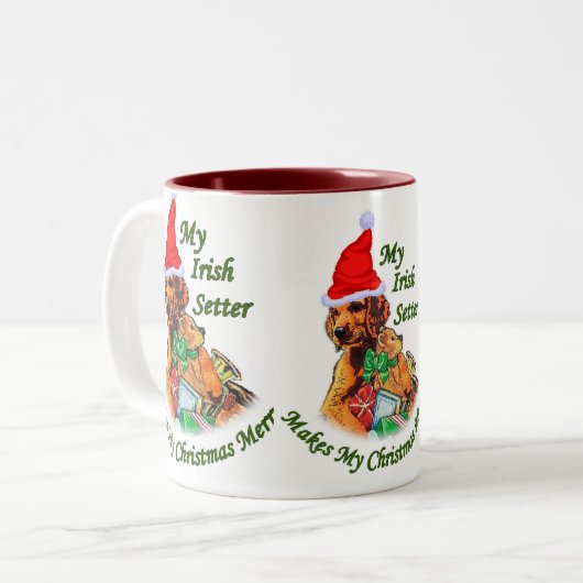Irish Setter kerstcadeautjes Tweekleurige Koffiemok (Voorkant links)