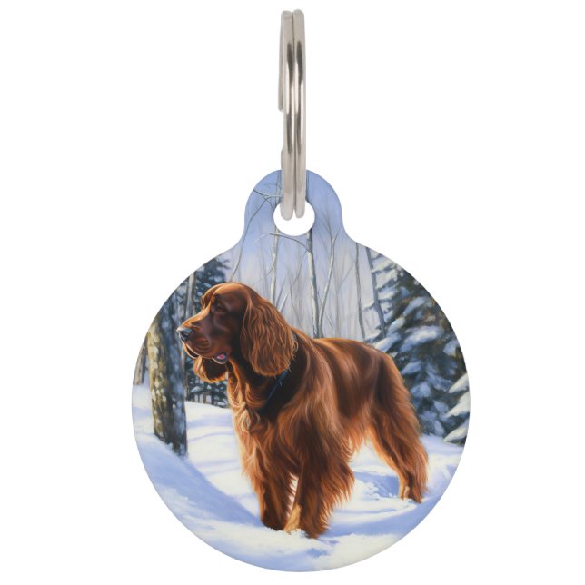 Irish Setter liet het sneeuwen Kerstmis Huisdierpenning (Voorkant)