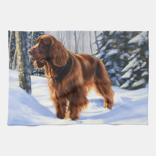 Irish Setter liet het sneeuwen Kerstmis Theedoek (Horizontaal)