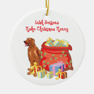 Irish Setter Merry Kerstmis Keramisch Ornament