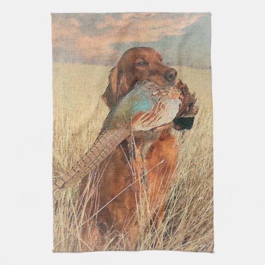 Irish Setter met fazant Theedoek (Verticaal)