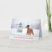 Irish Setter met Snowman Feestdagen Kaart (Voorkant)