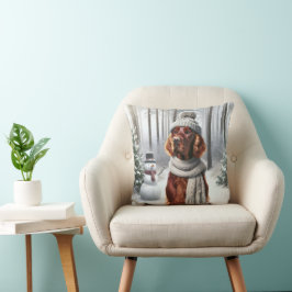 Irish Setter met Snowman Kussen
