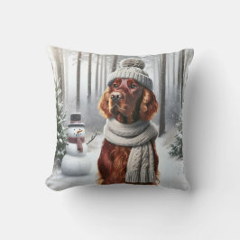 Irish Setter met Snowman Kussen